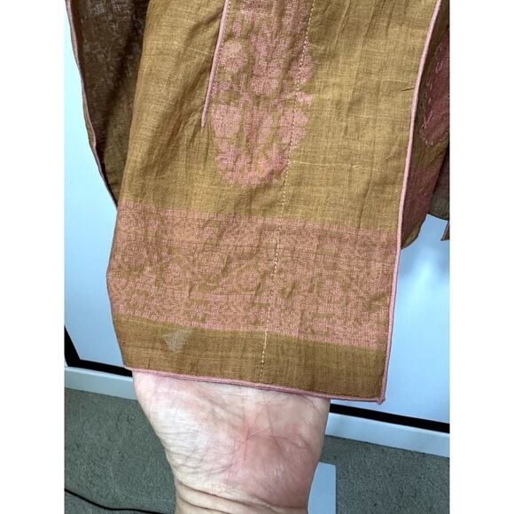 PAUL ROPP Women's One Button Cotton Blouse/Jacket Brown/Pink Size Large - Picture 8 of 15